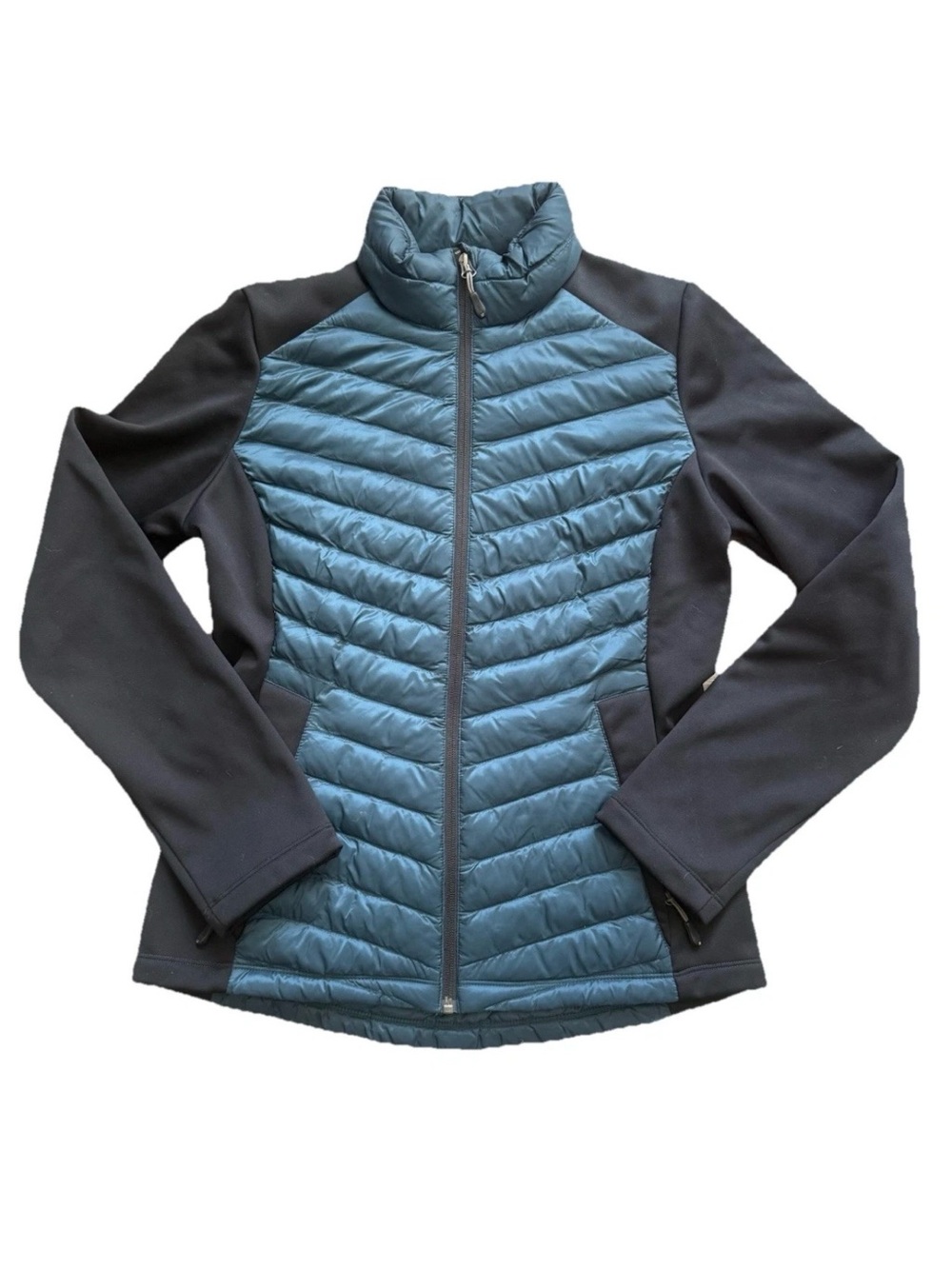 32 Degrees HEAT Women's XS Quilted Hybrid Full Zip Jacket Teal Black EUC